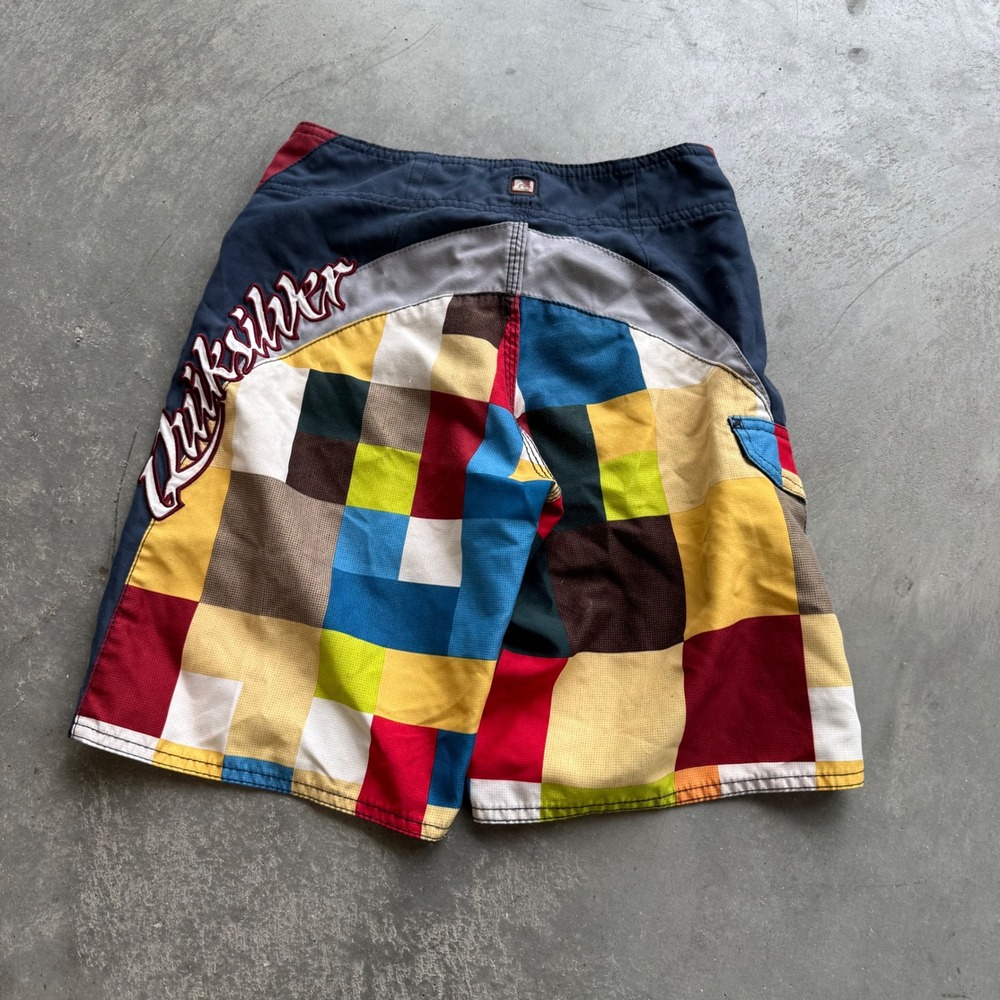 Quiksilver Boys Board Shorts Multicolor Checkered Swim Trunks Size 24 Logo